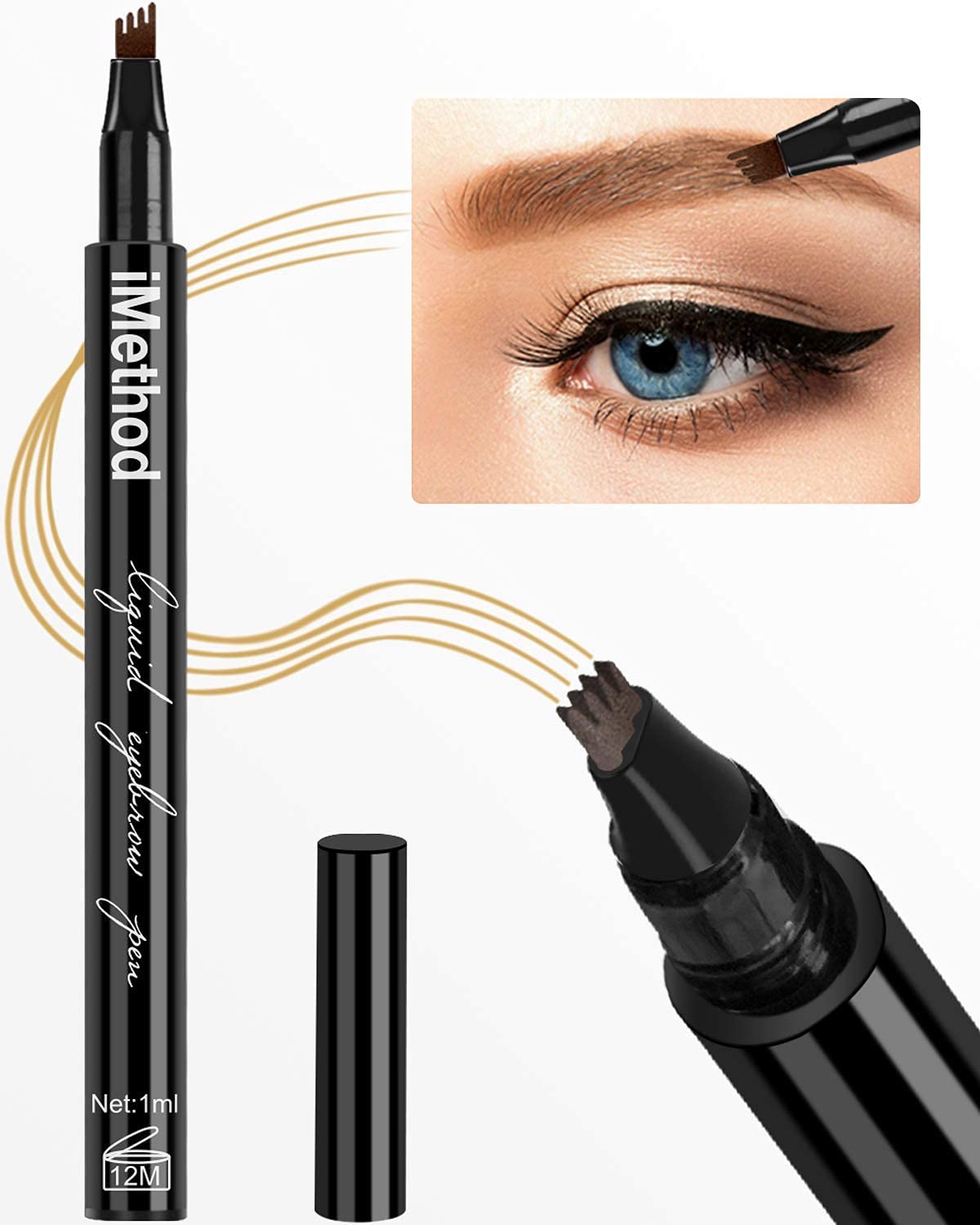 iMethod Eyebrow Pen - iMethod Eye Brown Makeup, Eyebrow Pencil with a Micro-Fork Tip Applicator Creates Natural Looking Brows Effortlessly and Stays on All Day, Dark Brown