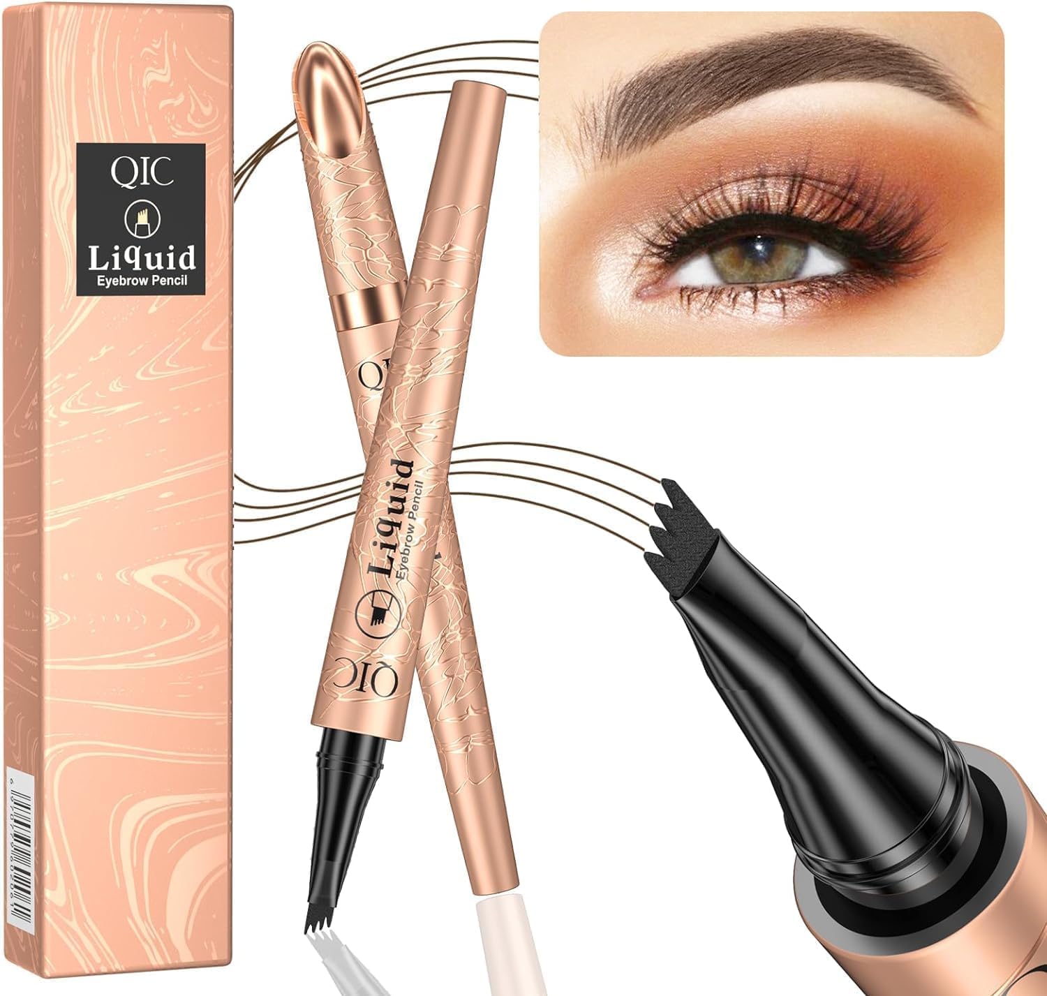 Eyebrow Pencil, Eyebrow Pen, Natural Eye Brow Pencils for Women, Liquid Waterproof Eyebrow Pencil, Smudge-Proof Brow Pencil with 4 Tip Microblading Eyebrow Pen Long-Lasting, Eyebrow Pencil Dark Brown