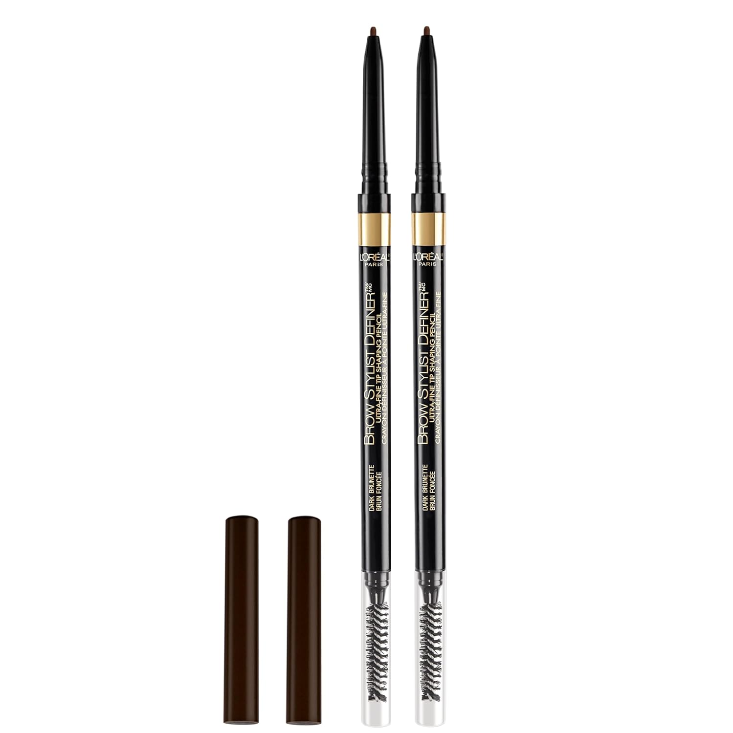 L'Oreal Paris Makeup Brow Stylist Definer Waterproof Eyebrow Pencil, Ultra-Fine Mechanical Pencil, Draws Tiny Brow Hairs and Fills in Sparse Areas and Gaps, Dark Brunette, 0.11 Ounce (Pack of 2)