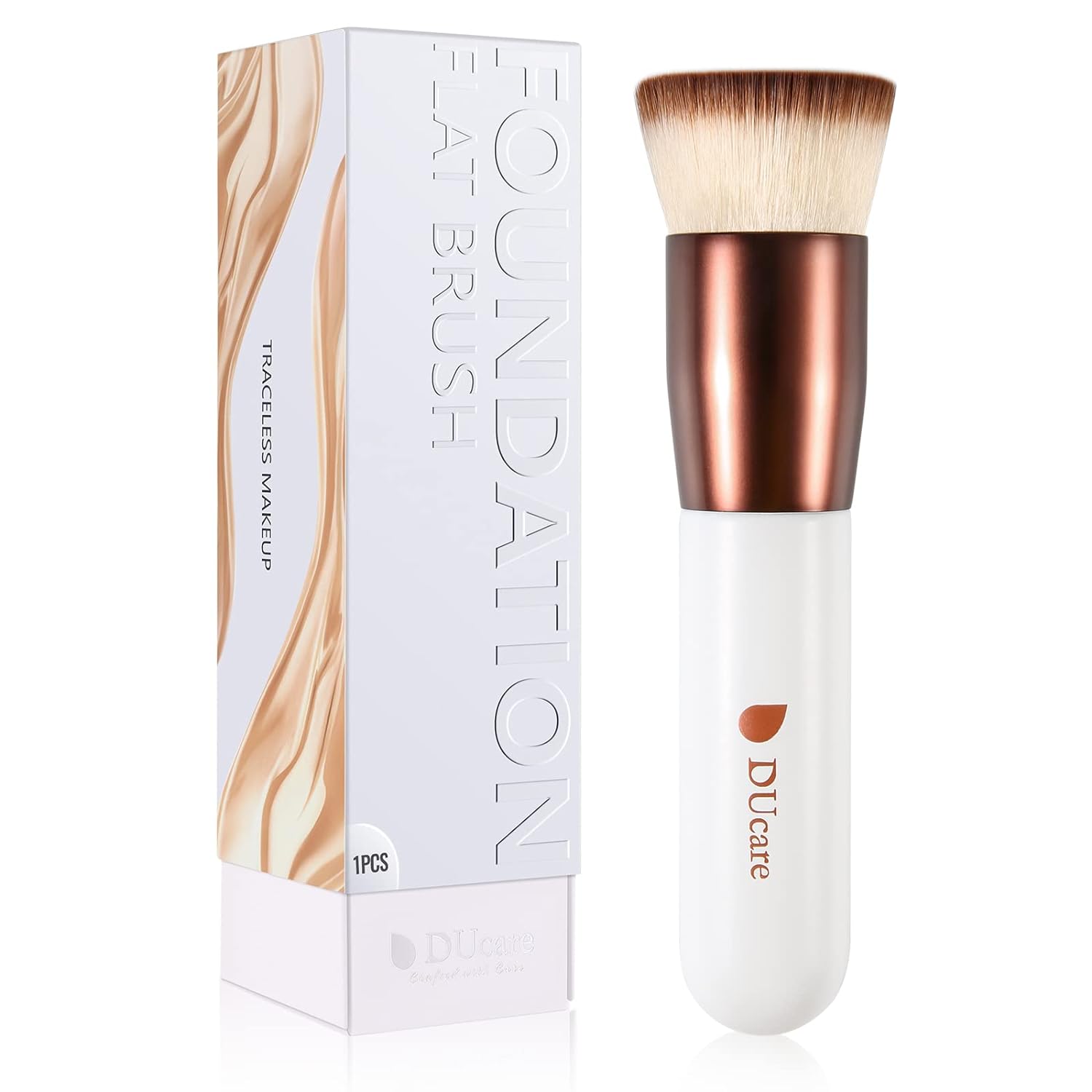 DUcare Flat Top Kabuki Foundation Brush, Synthetic Professional Liquid Blending Mineral Powder Makeup Tools, Rose Golden/White