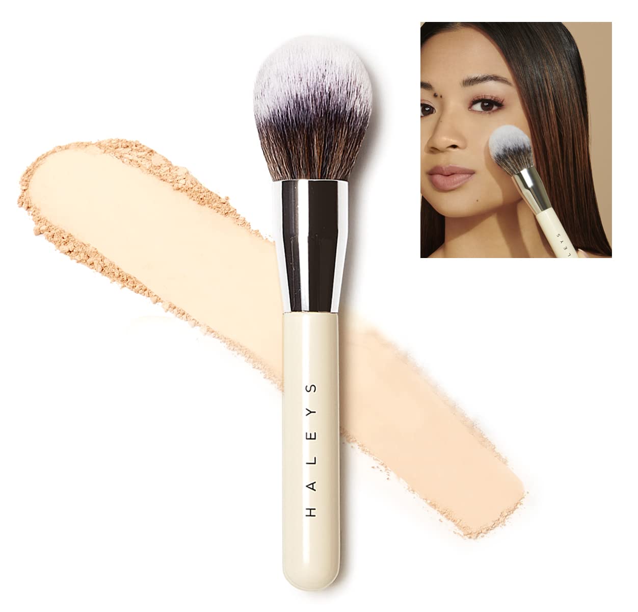 HALEYS Brilliant Powder Brush, Soft, Streak-free, Perfect Blending, Buff, Blurs, Smooths, Control, Precision, Complexion tools, For powder, setting powder, blush, Vegan, Cruelty-free, Sustainable Wood