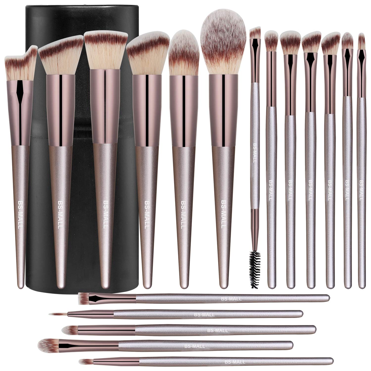 BS-MALL Makeup Brush Set 18 Pcs Premium Synthetic Foundation Powder Concealers Eye shadows Blush Makeup Brushes with black case (A-Champagne)