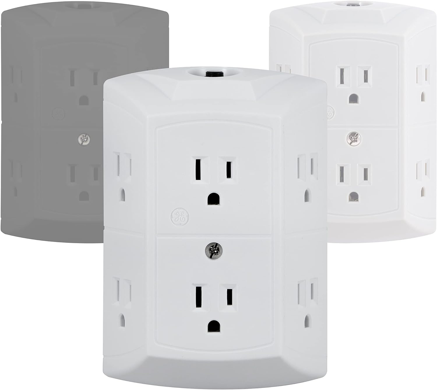 GE 6-Outlet Extender, Grounded Wall Tap, Reset Button, Circuit Breaker, Adapter Spaced Outlets, 3-Prong, Multiple Plug, Quick and Easy Install, Cruise Essentials, UL Listed, White, 56575