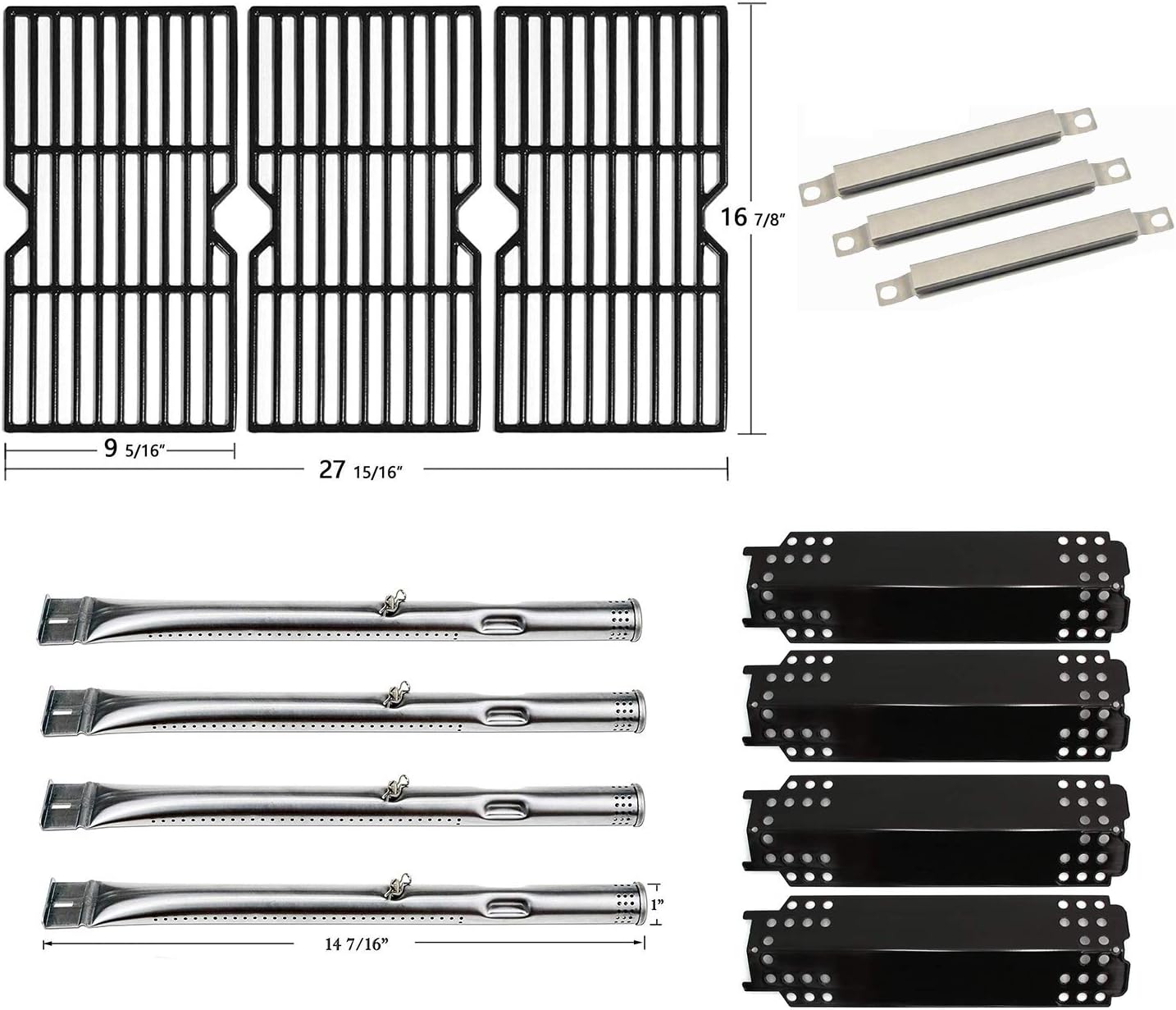 Hongso Grill Parts Kit for Charbroil 467300115, 463436215, 463436213, 463436214, G432-001N-W1, G432-Y700-W1, G432-0096-W1, Grill Burner Tube, Heat Plate Tent, Cooking Grate and Crossover Tube