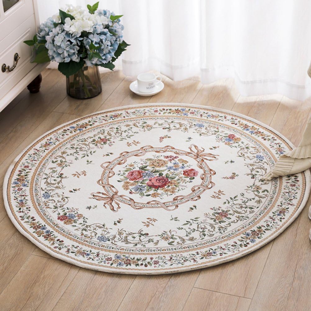 UKELER Royal Collection New Traditional Oriental Round Rug Home Decor Collection Floral Round Rugs Carpet for Bedroom, 3x3