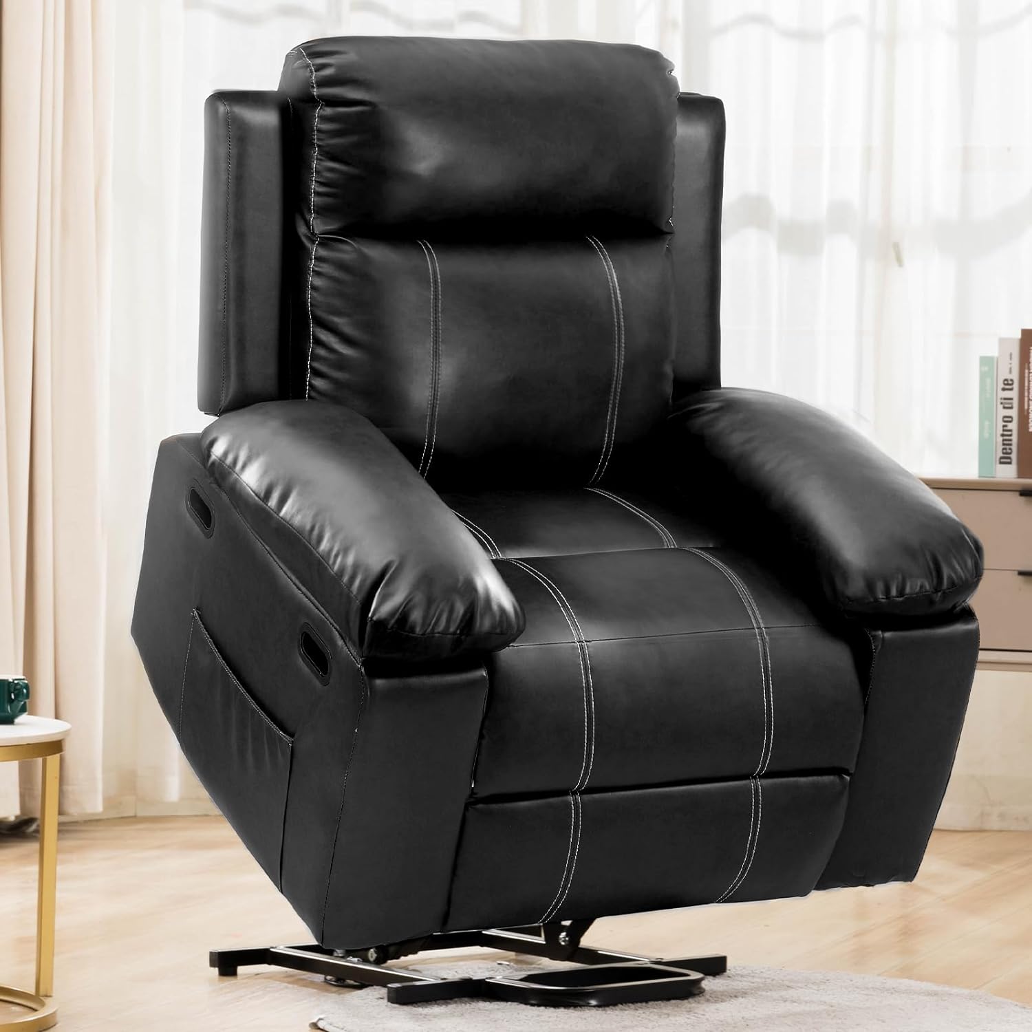 I hurt my back years back and would always have a hard time trying to get up or sit anywhere. I tried buying different types of sofa chairs to help ease my back problem when i'm sitting at home but they all felt prett similar with not much change. Buying this recliner though, changed everything for me. I was hesitant becasue i thought only the elderly might resolt to this but you know what everyone actually needs one. I recline it each time i'm about to sit, the distance between me and the seat 