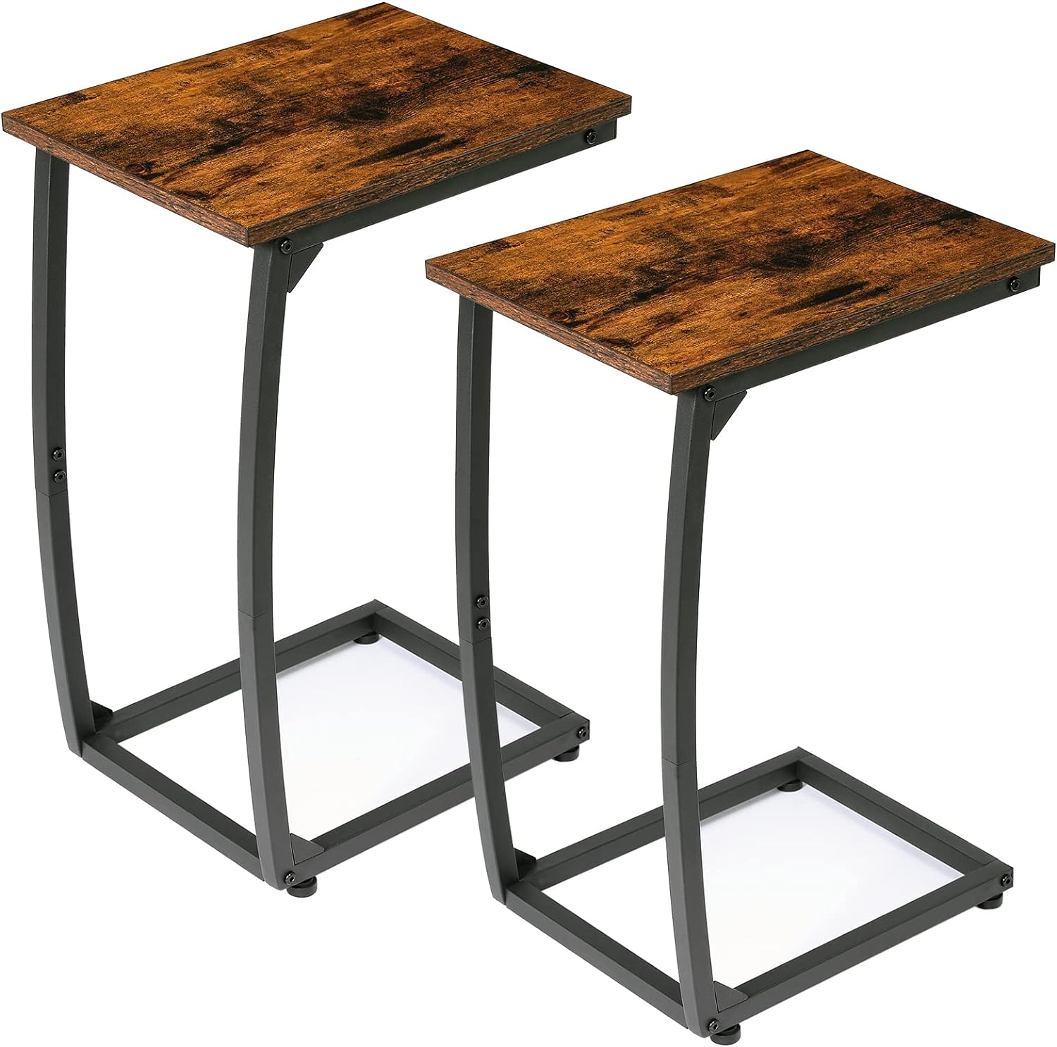 C Shaped End Table Side Table of 2, Small Sofa Table with Metal Frame for Living Room Bedroom Small Spaces (Rustic Brown)