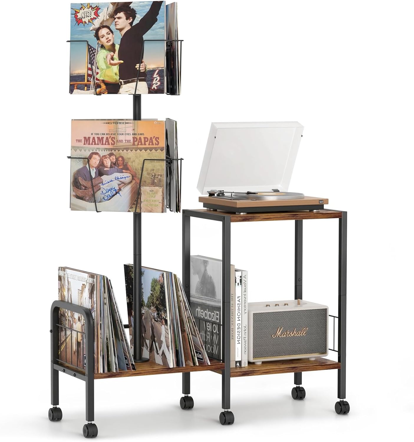 Record Player Stand, Vinyl Record Storage Rotating, Record Player Table with Vinyl Storage, Record Holder Display for Vinyl Records, Turntable Stand Up to 200 Vinyl Records Albums for Living Room