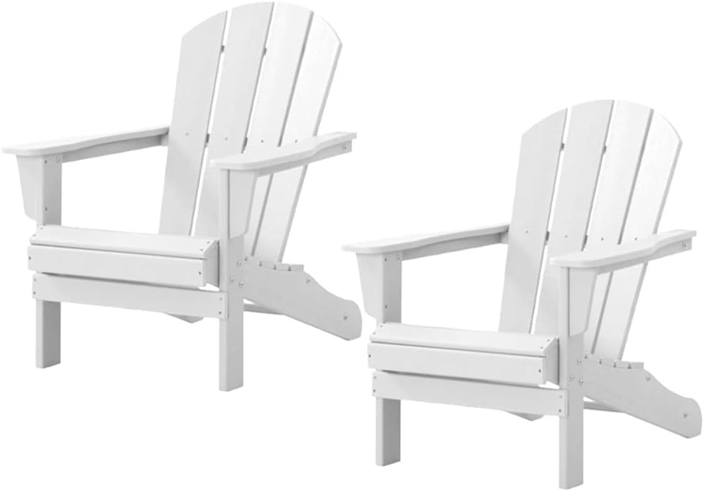 WILLIAMSPACE Adirondack Chairs Set of 2, Lifetime Outdoor Adirondack Chair Oversized Fire Pit Chair, Weather Resistant HDPE Patio Chair Easy Installation for Garden, Poolside, Backyard, Beach (White)