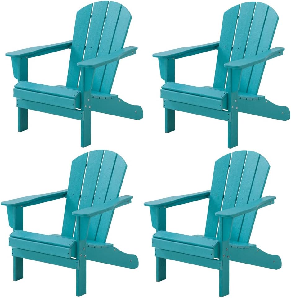 WILLIAMSPACE Adirondack Chairs Set of 4, Lifetime Outdoor Adirondack Chair Oversized Fire Pit Chair, Weather Resistant HDPE Patio Chair Easy Installation for Garden, Poolside, Backyard, Beach (Blue)