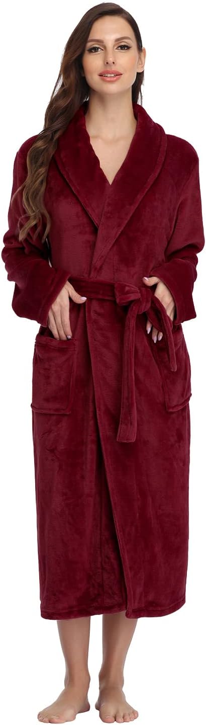 RONGTAI Womens Bathrobe Ladies Fleece Plush Warm Long Robes Fleece Nightgown Sleepwear