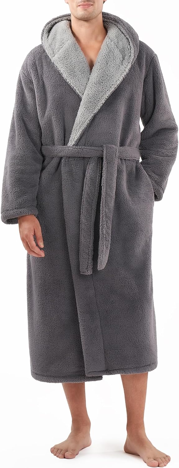 Men' Soft Fleece Plush Robe Full Length Long Bathrobe