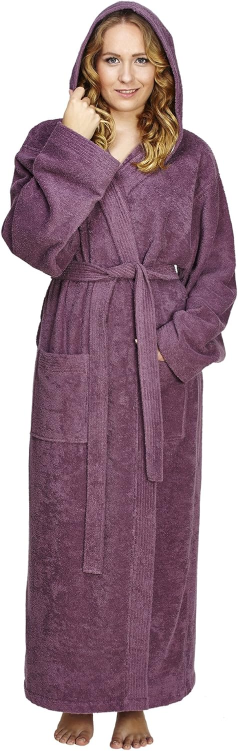 Arus Women' Pacific Hooded Turkish Cotton Bath Robe with Full Length Options