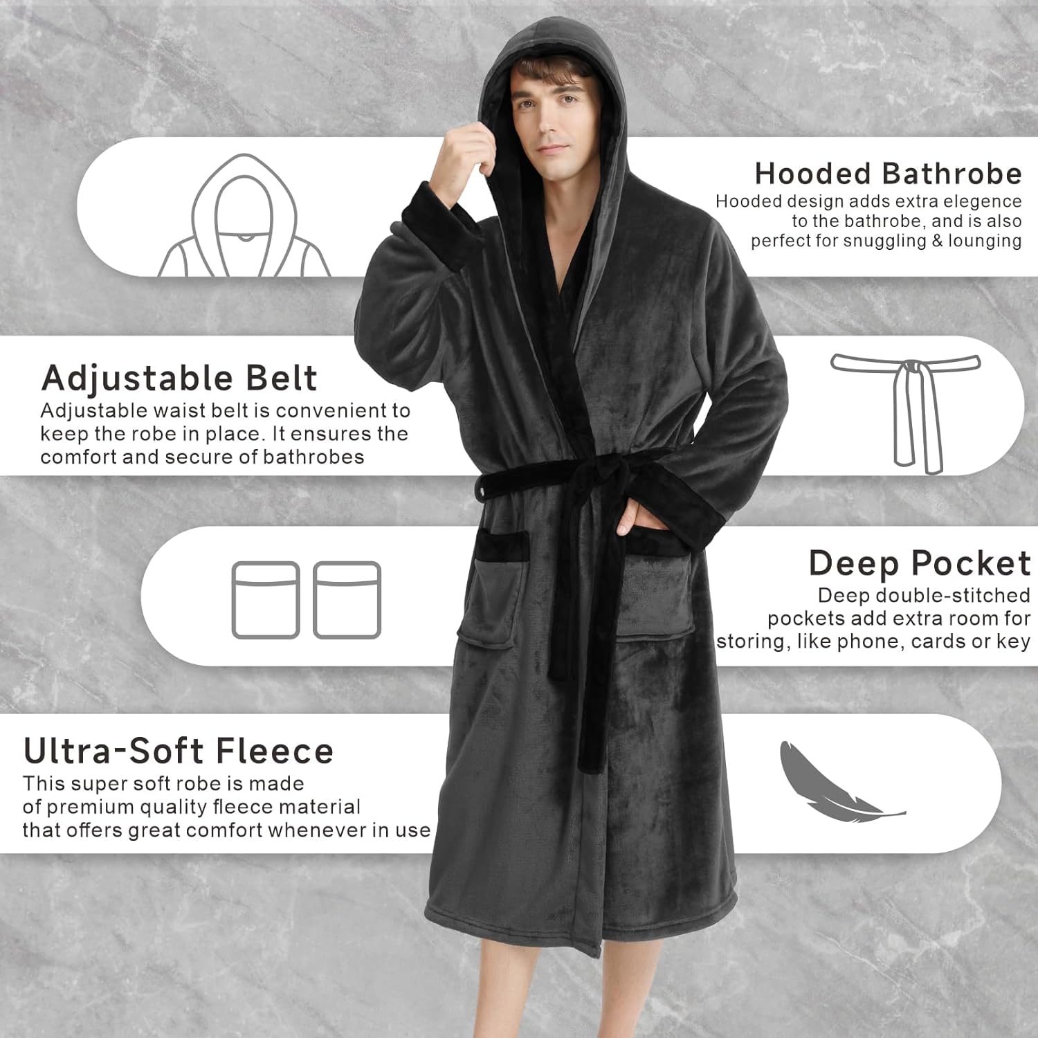 Mens Hooded Fleece Robe