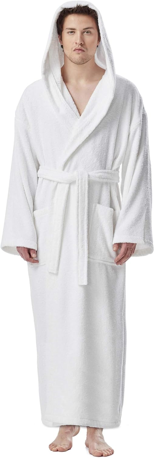 Arus Men' Hooded Classic Bathrobe Turkish Cotton Robe with Full Length Options