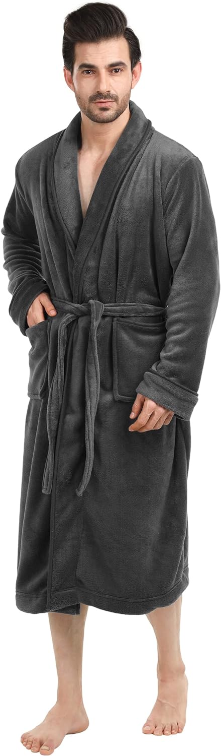 NY Threads Luxurious Mens Shawl Collar Fleece Bathrobe Spa Robe