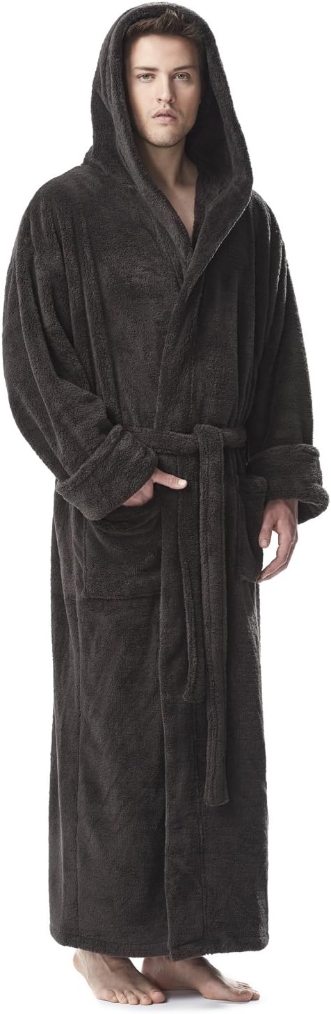 Arus Men' Fleece Robe, Long Hooded Turkish Bathrobe