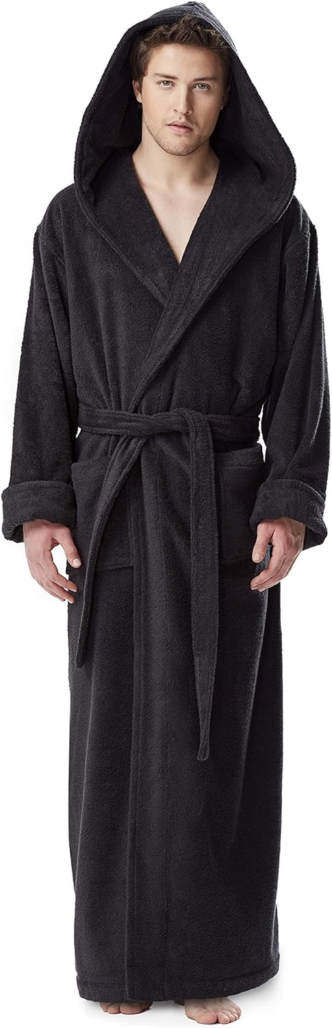 Arus Men' Hood'n Full Ankle Length Hooded Turkish Cotton Bathrobe