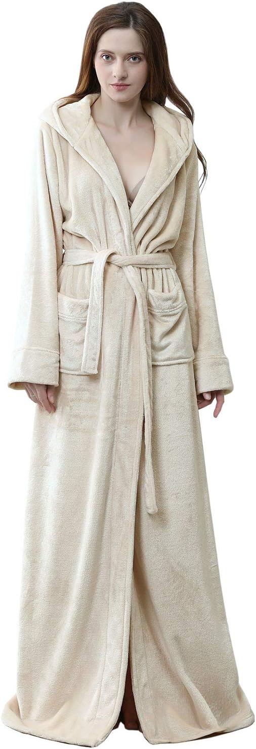 Artfasion Robes for Women with Hood Long Soft Warm Full Length Bathrobes Luxurious Plush Fleece Winter Robes