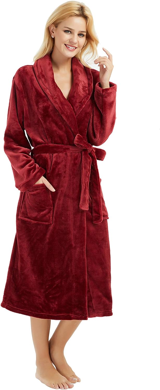 HEARTNICE Womens Fleece Robes, Soft Plush Long Bathrobe, Thick Kimono Robes for Womens, Warm House Coat