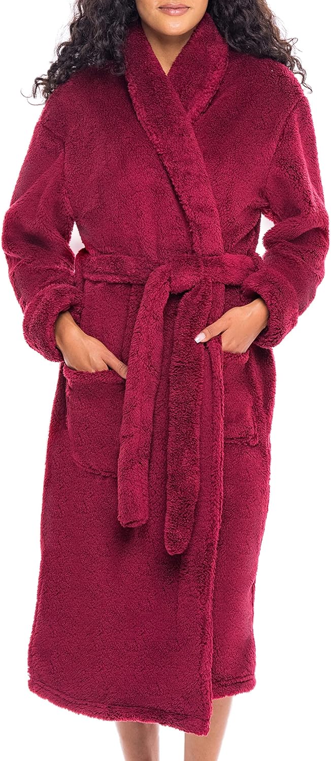 Alexander Del Rossa Women' Fuzzy Plush Fleece Winter Robe, Warm Soft Fuzzy Bathrobe for Her