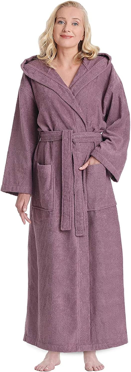 Arus Women' Hooded Classic Bathrobe Turkish Cotton Robe