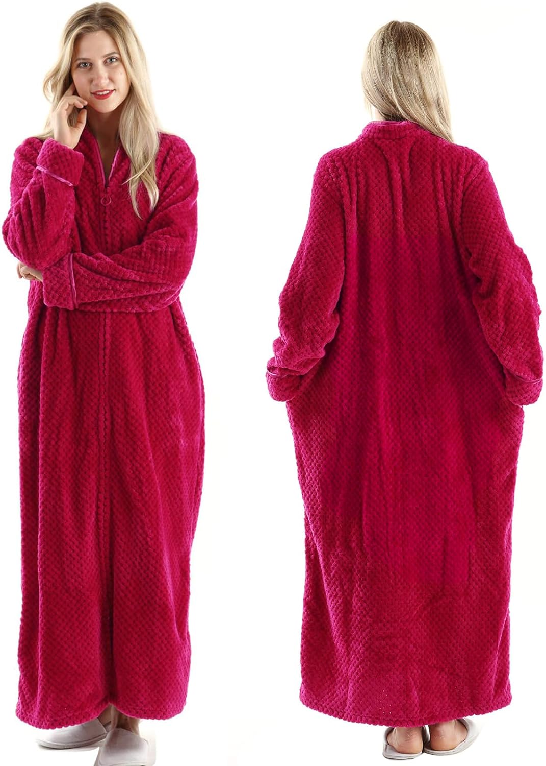 Oksun Womens Fleece Warm Robe,Cozy Fluffy Long Bathrobe,Plush Night Dressing Robes for Women