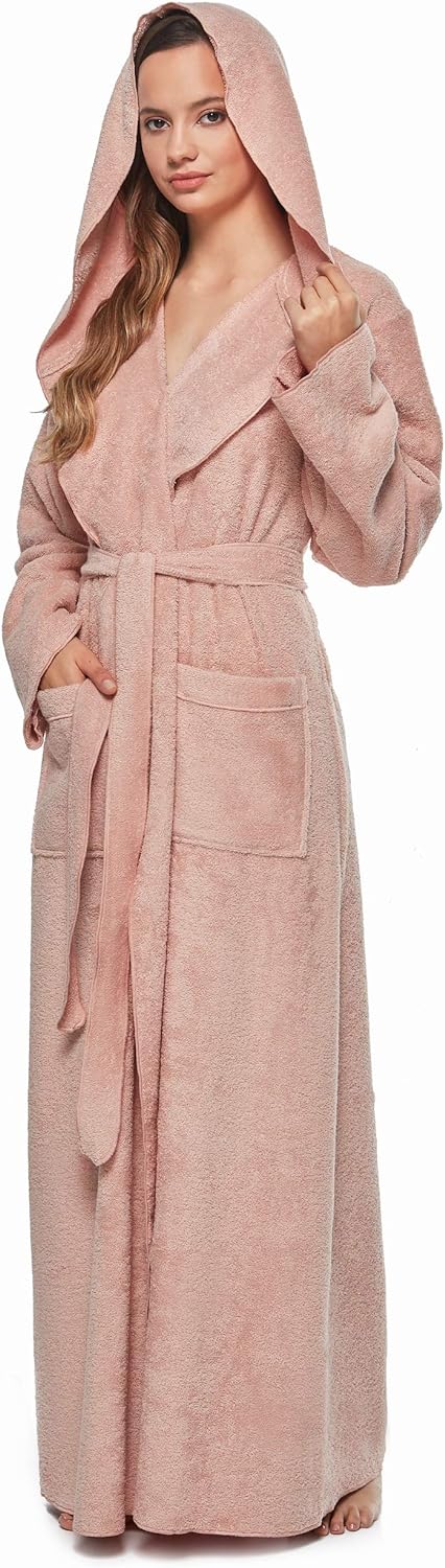 Arus Women' Princess Robe Ankle Long Hooded Lightweight Turkish Cotton Bathrobe