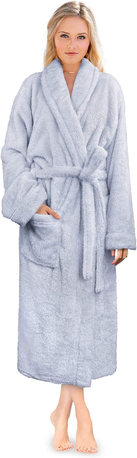 PAVILIA Premium Womens Plush Soft Robe Fluffy, Warm, Fleece Sherpa Shaggy Bathrobe