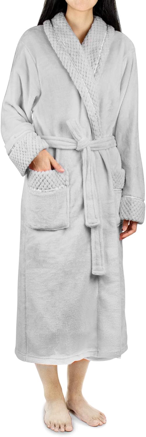 PAVILIA Soft Plush Women Fleece Robe, Cozy Warm Bathrobe, Fuzzy Female Long Spa Robe