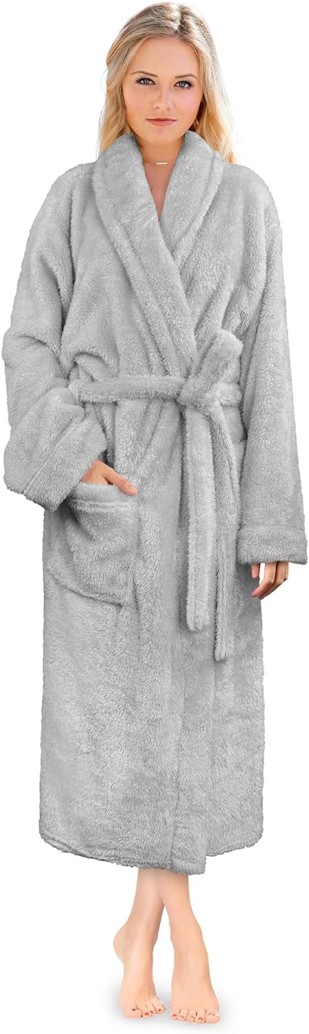 PAVILIA Premium Womens Plush Soft Robe Fluffy, Warm, Fleece Sherpa Shaggy Bathrobe