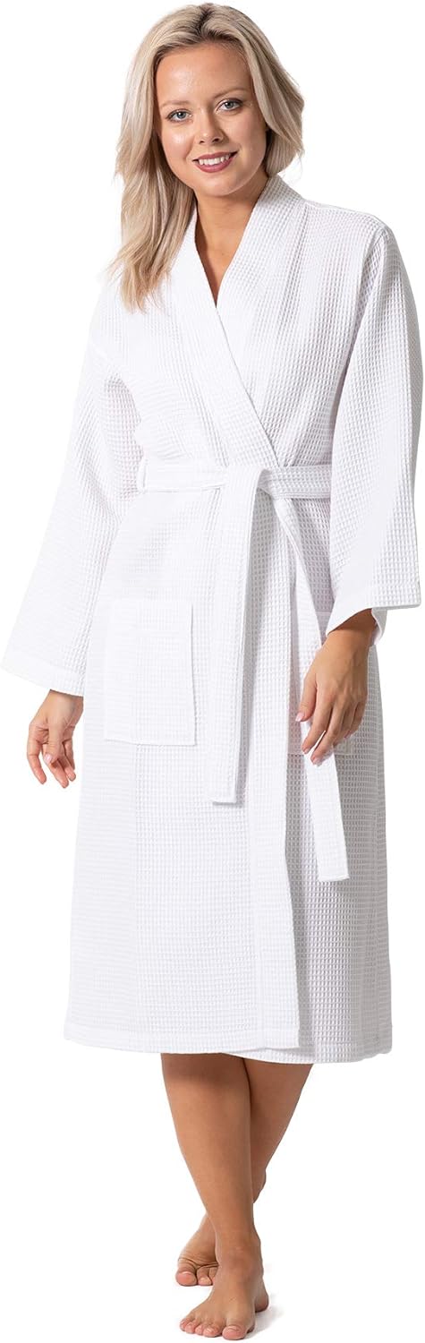 Turkish Linen Waffle Knit Lightweight Kimono Spa & Bath Robes for Women - Quick Dry - Soft