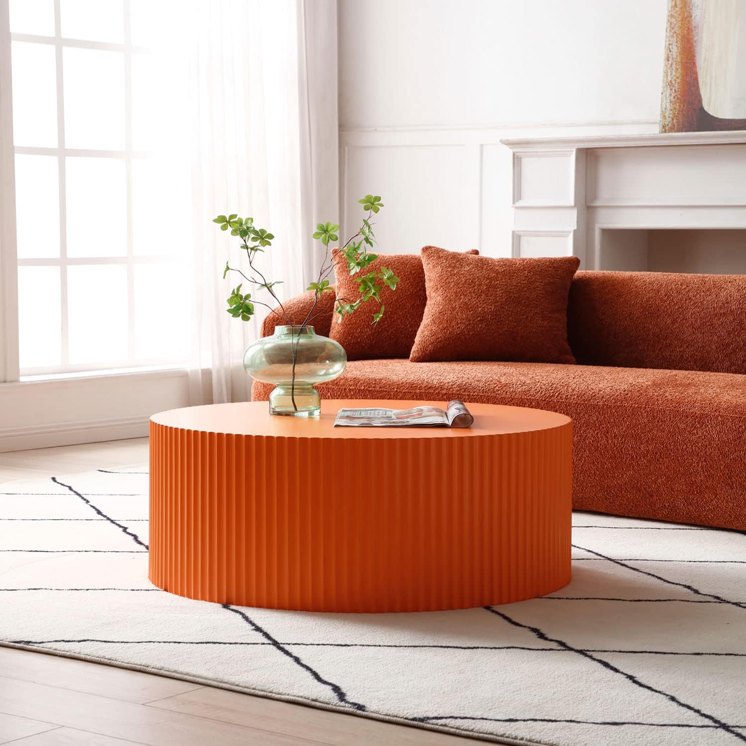 WILLIAMSPACE 35.43 Round Coffee Table, Matte Orange Wooden Coffee Table for Living Room, Modern Luxury Side Tables Accent End Table for for Home Office, 35.43 * 13.78H (Orange-Round)
