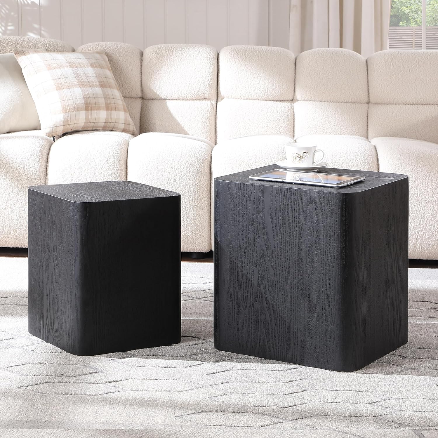 WILLIAMSPACE Nesting Table Set of 2, Black Nesting Coffee Tables Wooden Modern Table for Living Room Accent End Side Table, H18.25 (Black-Square)
