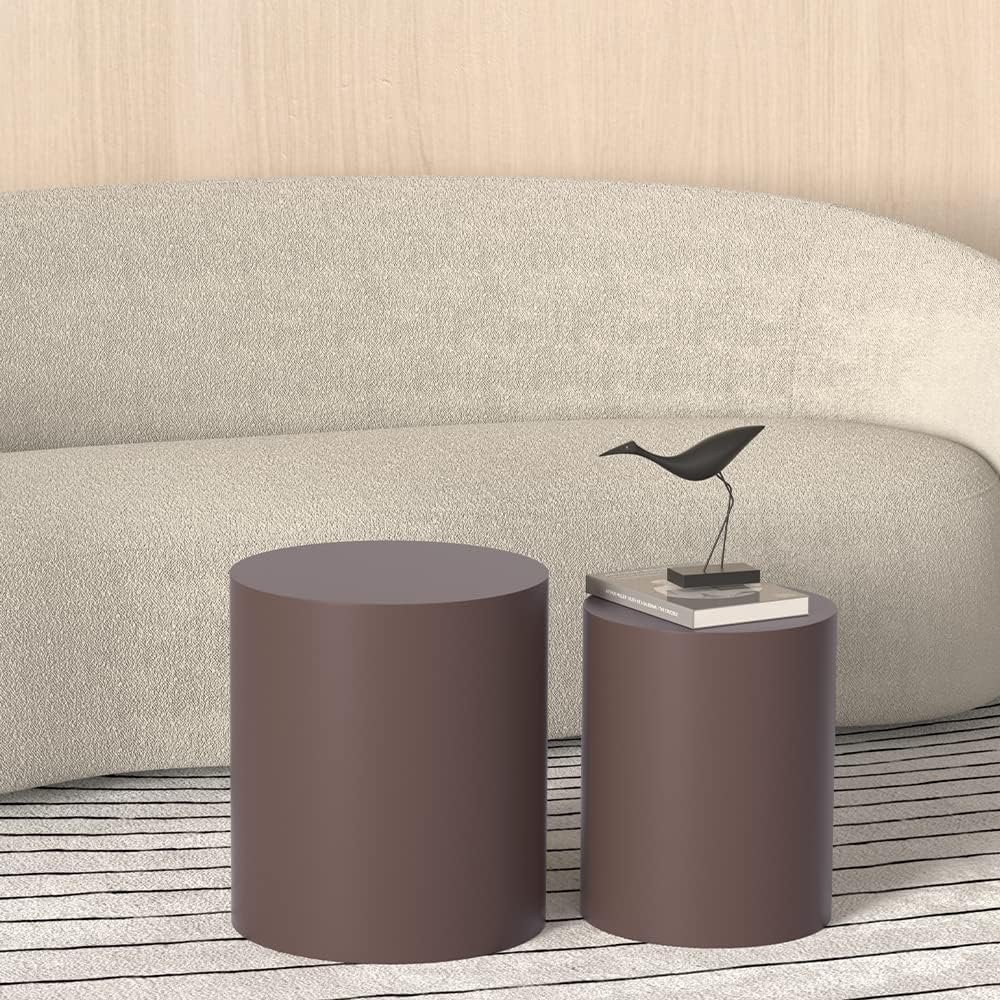 WILLIAMSPACE Nesting Coffee Table Set of 2, Brown Round Wooden Nesting Tables Modern Circle Table for Small Space Living Room Bedroom Accent End Side Table, 15.75*H17.72 (Matte Brown-Round)