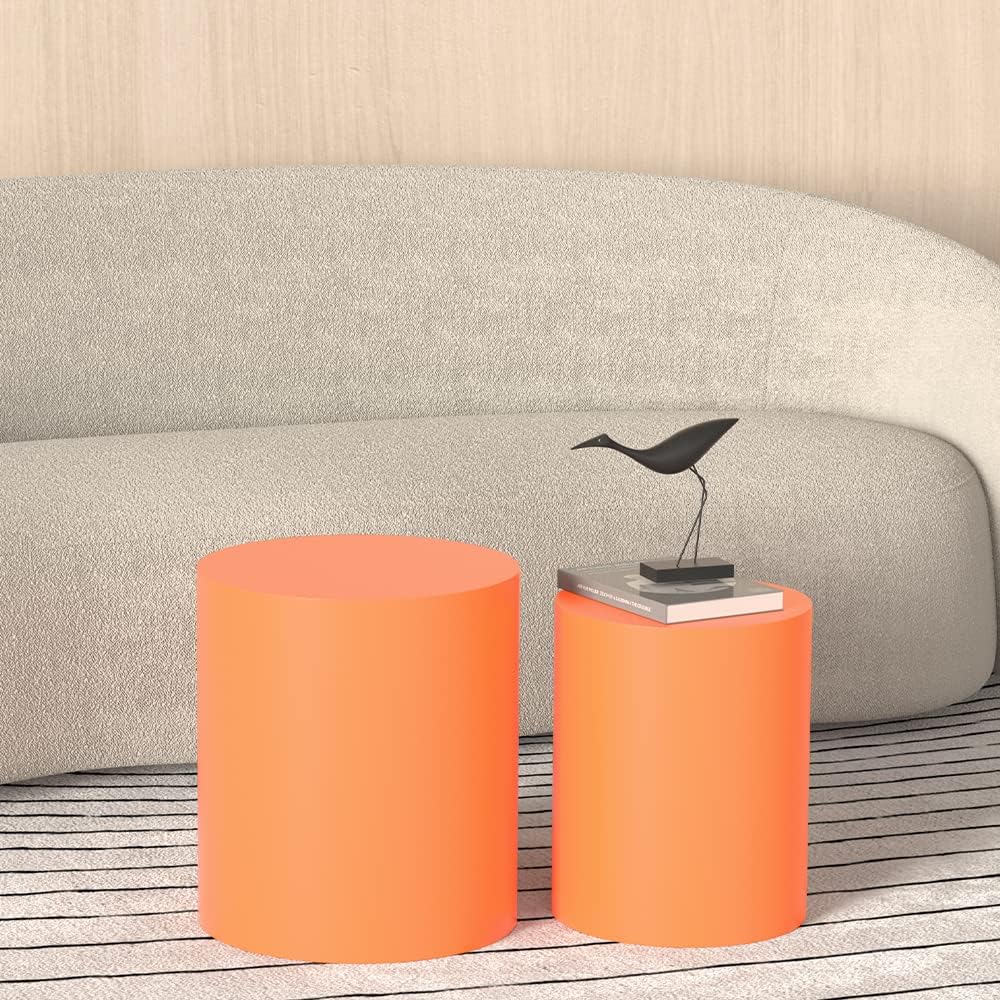 WILLIAMSPACE Nesting Coffee Table Set of 2, Orange Round Wooden Nesting Tables Modern Circle Table for Small Space Living Room Bedroom Accent End Side Table, 15.75*H17.72 (Matte Orange-Round)