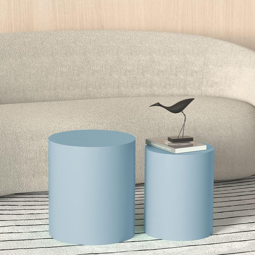 WILLIAMSPACE Nesting Coffee Table Set of 2, Blue Round Wooden Nesting Tables Modern Circle Table for Small Space Living Room Bedroom Accent End Side Table, 15.75*H17.72 (Matte Blue-Round)