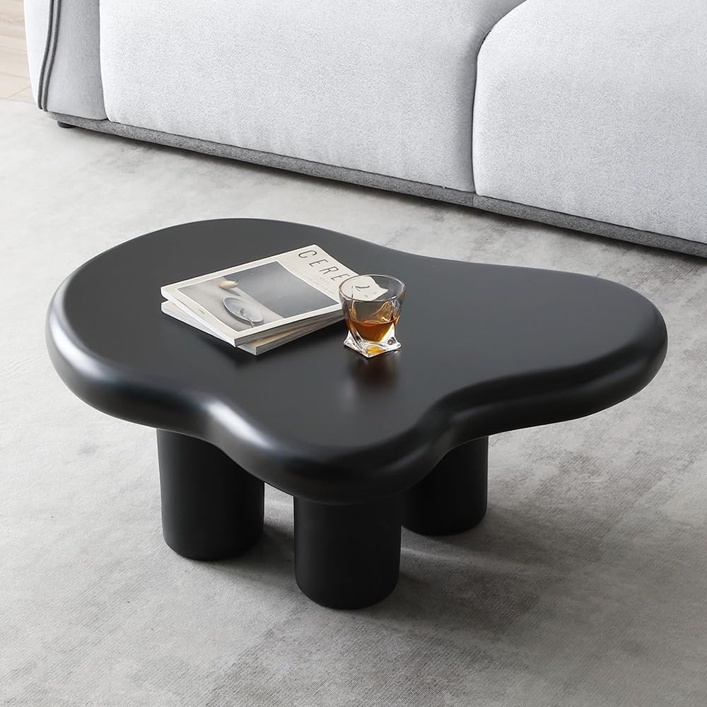 WILLIAMSPACE Cloud Coffee Table, Modern Black Cute Coffee Table, Fiberglass Cloud-Shape Coffee Table, End Table with 4 Short Legs for Living Room, 35.43*29.52*13.77 (Matte Black-Low Coffee Table)