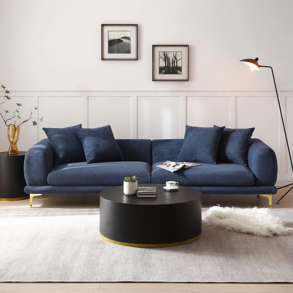WILLIAMSPACE 108.3 Modern Sofa Couch for Living Room, Mid-Century Luxury 4 Seater Sofa with 4 Throw Pillows, Fabric Back Upholstered Sofa with Metal Leg for Home, Office, Apartment - Blue