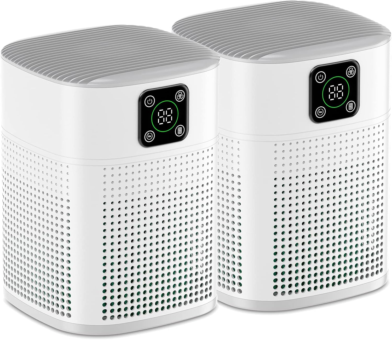 2 Pack Air Purifiers for Home Bedroom up to 650ft, Honeyuan H13 HEPA Air purifier with 360Air Intake, 3 Fan Speeds, White