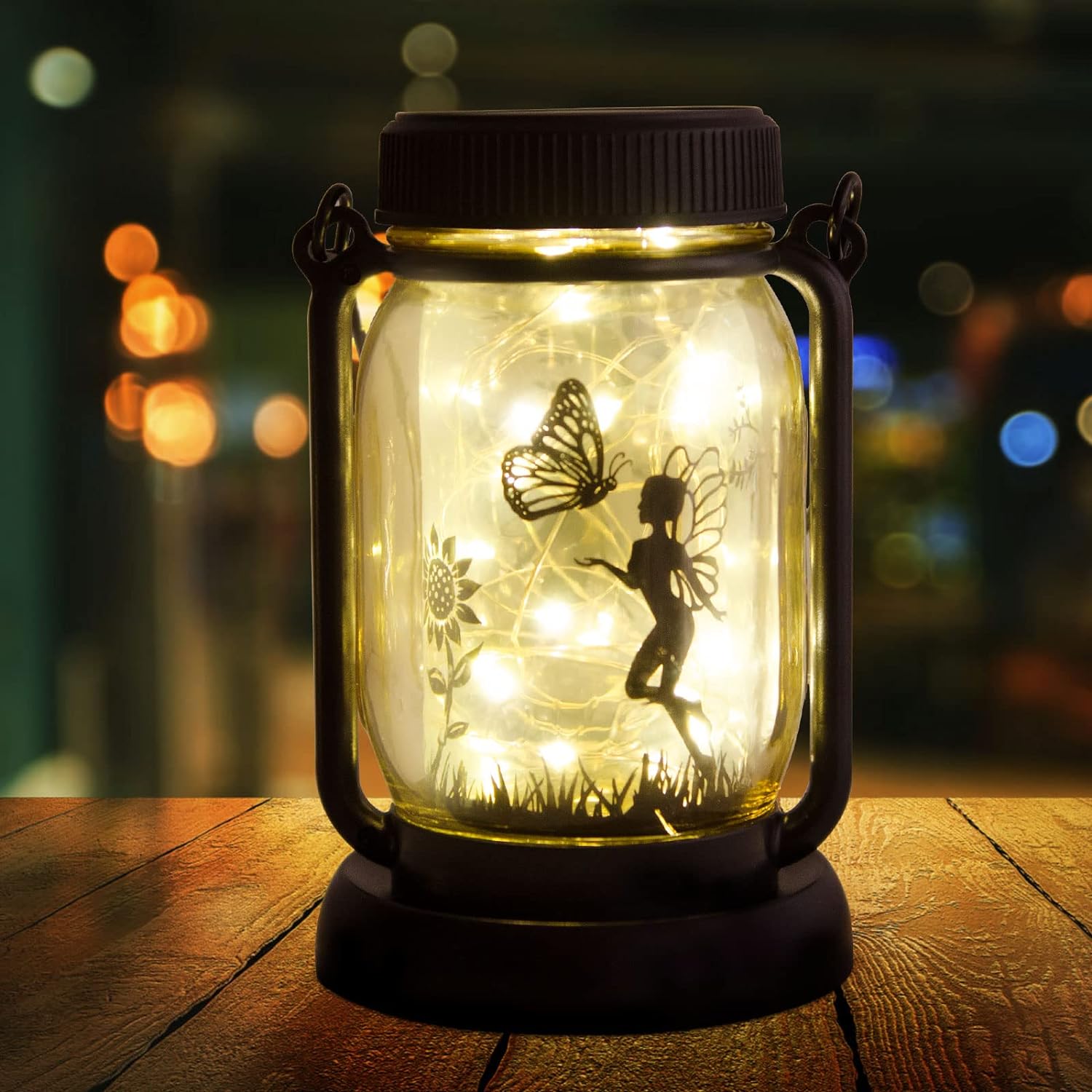 Styleonme Decor Mobile Outdoor Solar Lanterns, Angel & Butterfly Fairy Lights Theme Mason Jar , Gifts for Mom, Grandma, Women, Everyone, Garden Fence Patio Lawn Decor