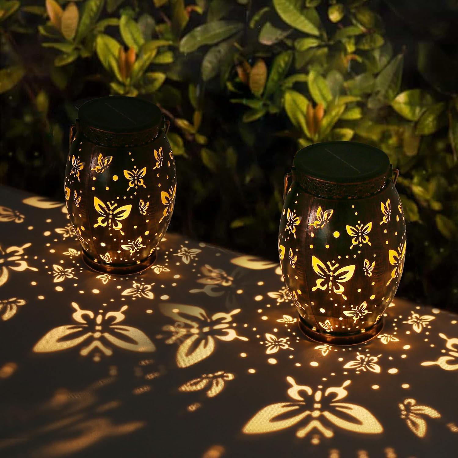 2 Pack Solar Lanterns Butterfly Hanging Outdoor Solar Lights Solar Powered Lantern Decorative for Garden Patio Yard Table Lawn Housewarming Gifts