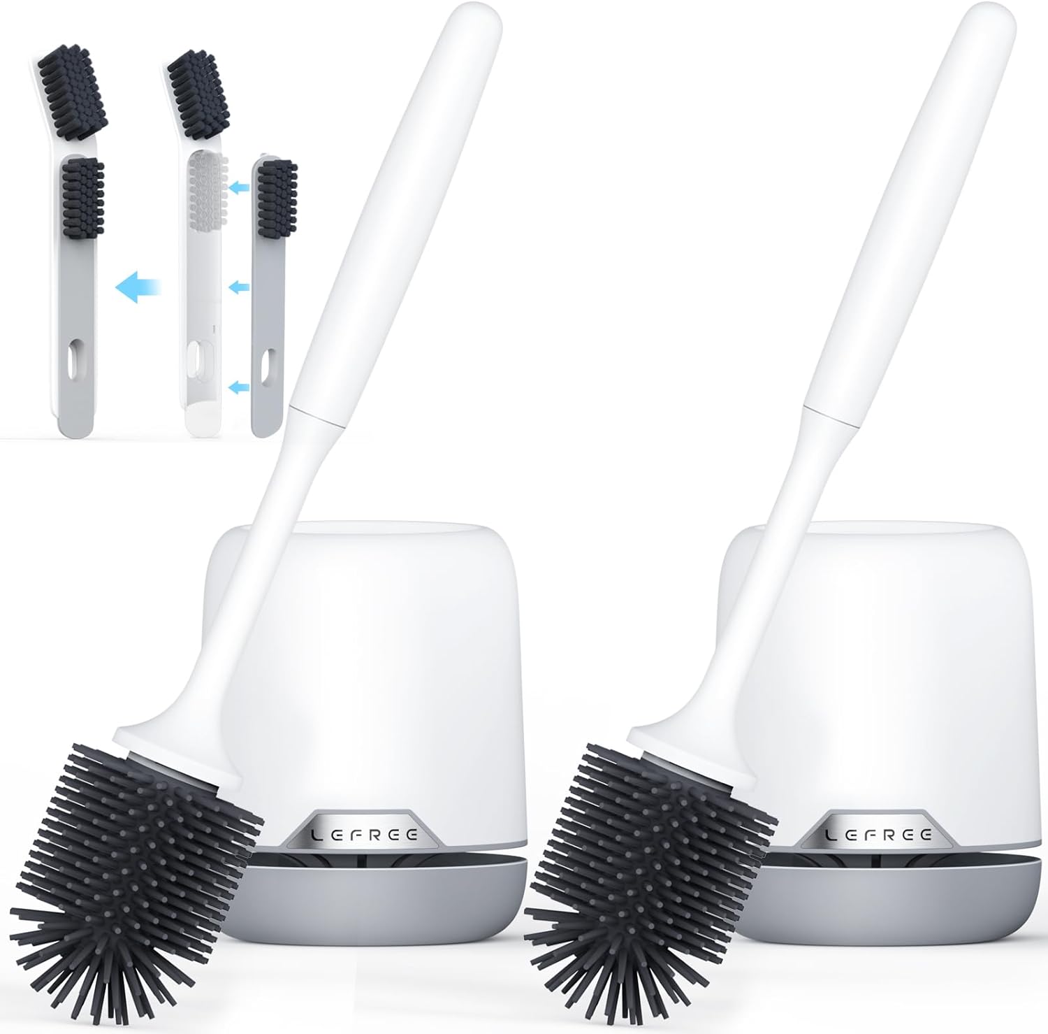 Lefree 2 Pack Silicone Toilet Brush,Homemod Toilet Bowl Brush and Holder Set with Ventilated Holder, Toilet Cleaner Brush for Bathroom,Floor Standing & Wall Mounted Toilet Scrubber Without Drilling
