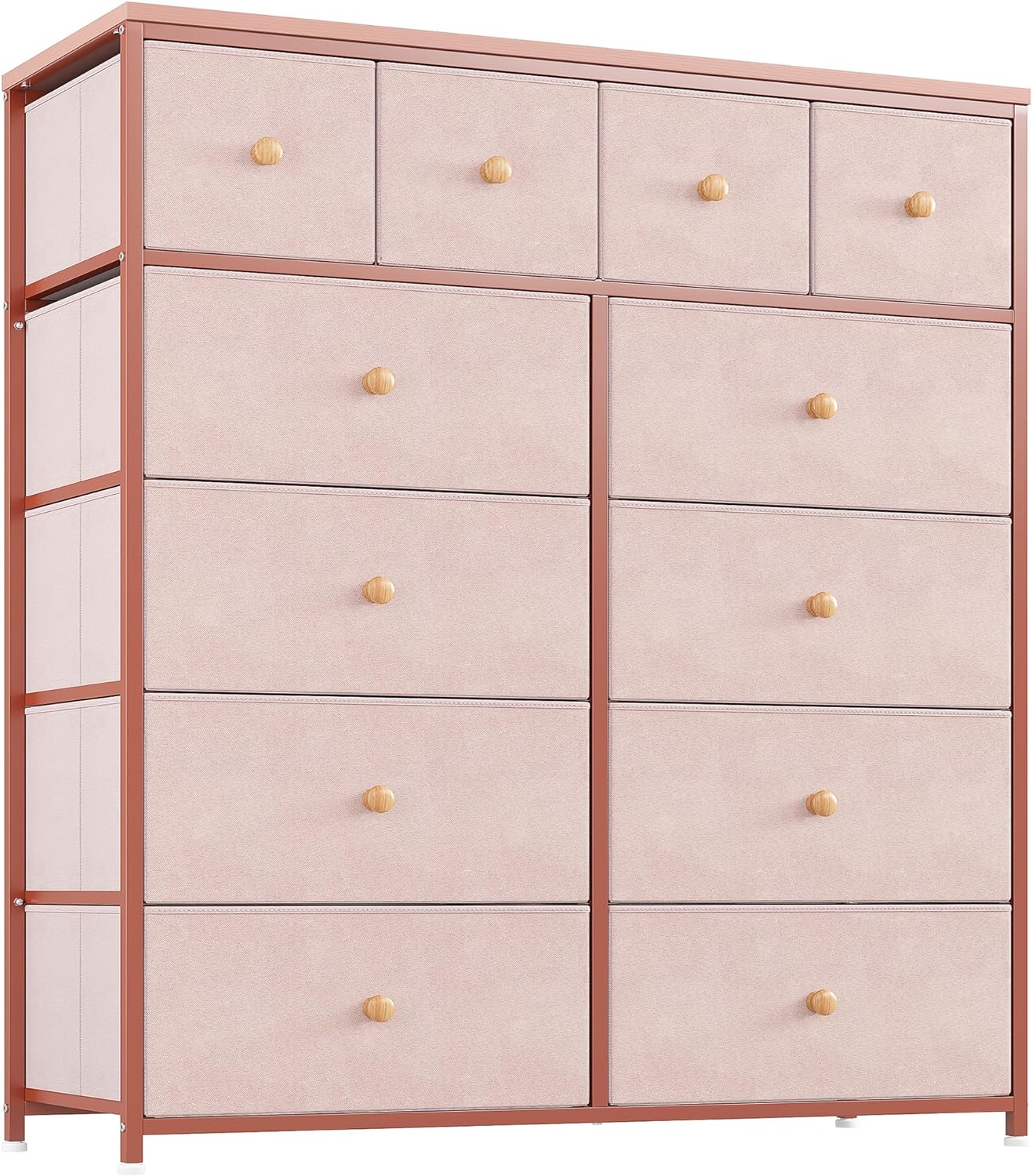 EnHomee Pink Dresser for Girls Bedroom with 12 Drawers, Dresser for Bedroom with Sturdy Metal Frame and Wooden Top, Bedroom Dressers & Chests of Drawers for Bedroom, Nursery, Closet, Pink