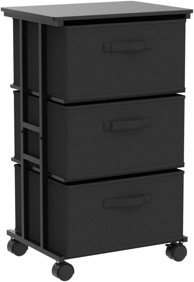 DresserStoragewith3 Drawers, Fabric Dresser Tower, Vertical Storage Unit for Bedroom, Closet, Office, Black