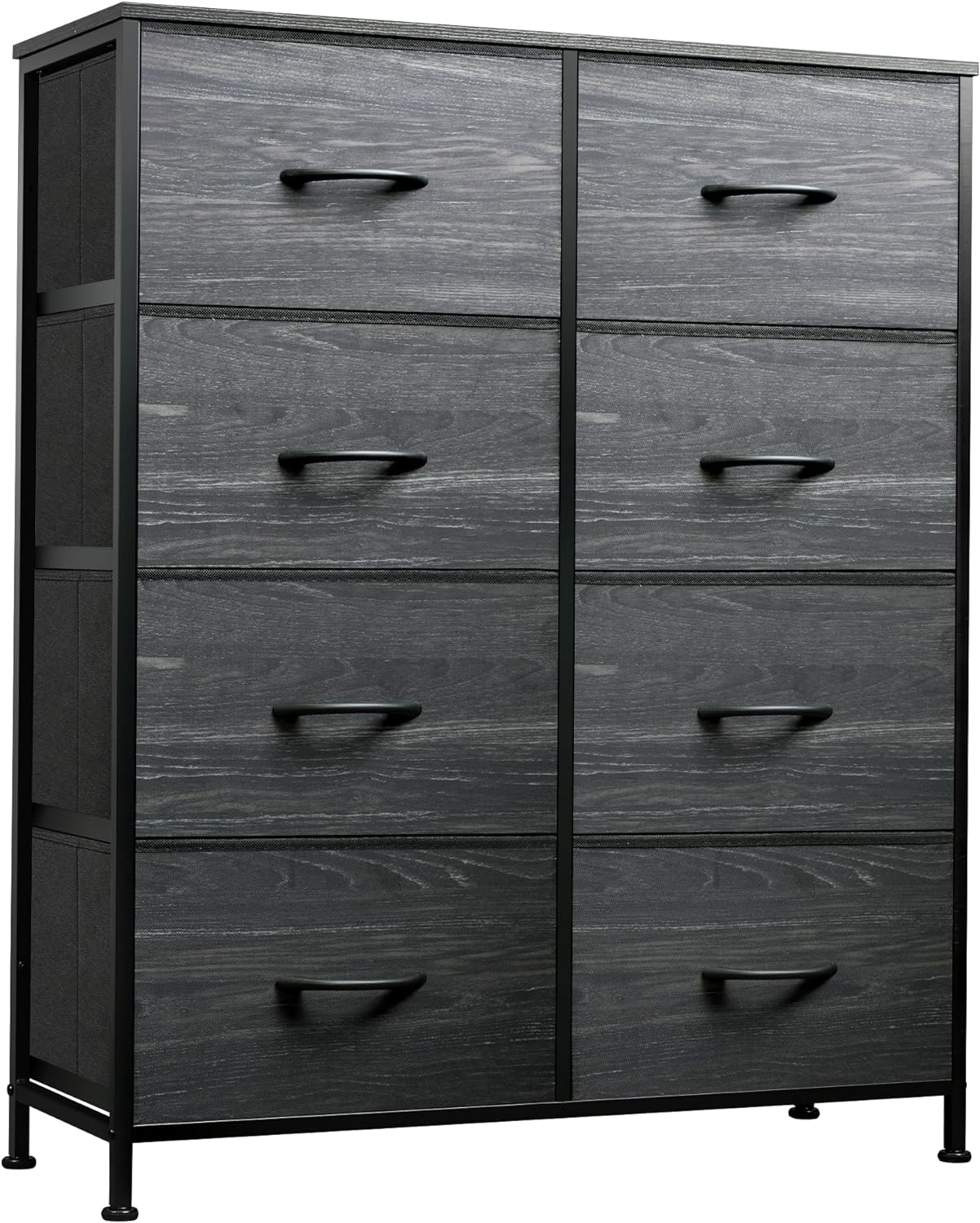 WLIVE Tall Fabric Dresser for Bedroom with 8 Drawers, Storage Tower with Bins, Double Dresser, Chest of Drawers for Closet, Living Room, Hallway, Charcoal Black Wood Grain Print