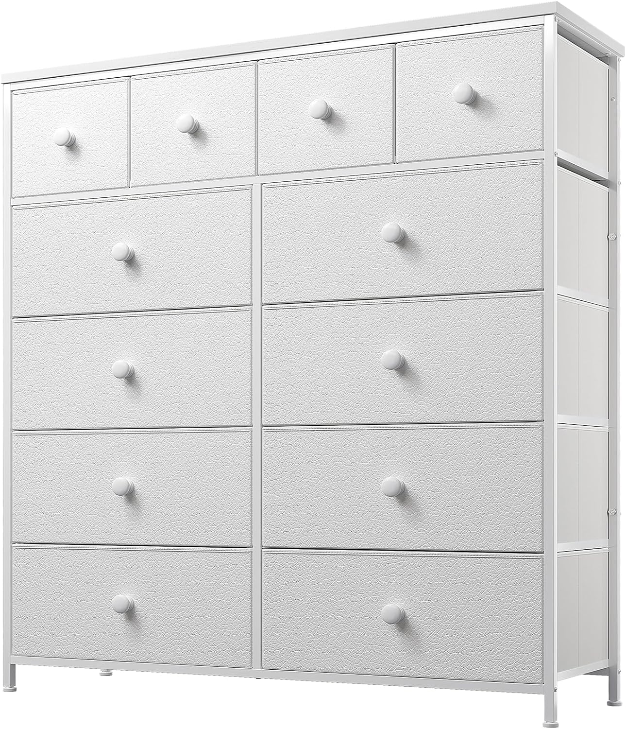 EnHomee White 12-Drawer Dresser with Wooden Top and Metal Frame, Tall Chest of Drawers for Closet, Nursery, Girls Bedroom, White