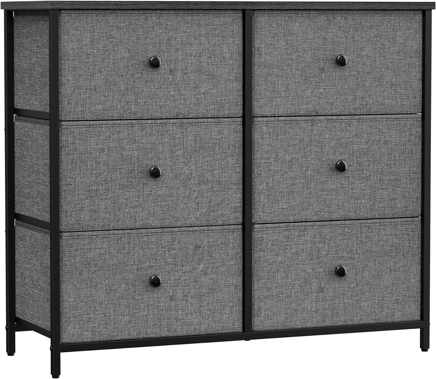 SONGMICS Dresser for Bedroom, Chest of Drawers, 6 Drawer Dresser, Closet Fabric Dresser with Metal Frame, Gray and Black with Wood Grain ULTS323G22, 11.8D x 31.5W x 27.1H