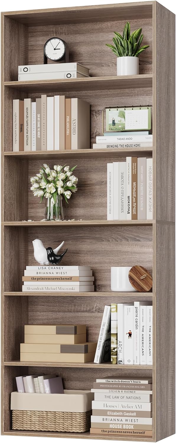 FOTOSOK 6-Tier Open Bookcase and Bookshelf, Freestanding Display Storage Shelves Tall Bookshelf Bookcase for Bedroom, Living Room and Office, Light Oak