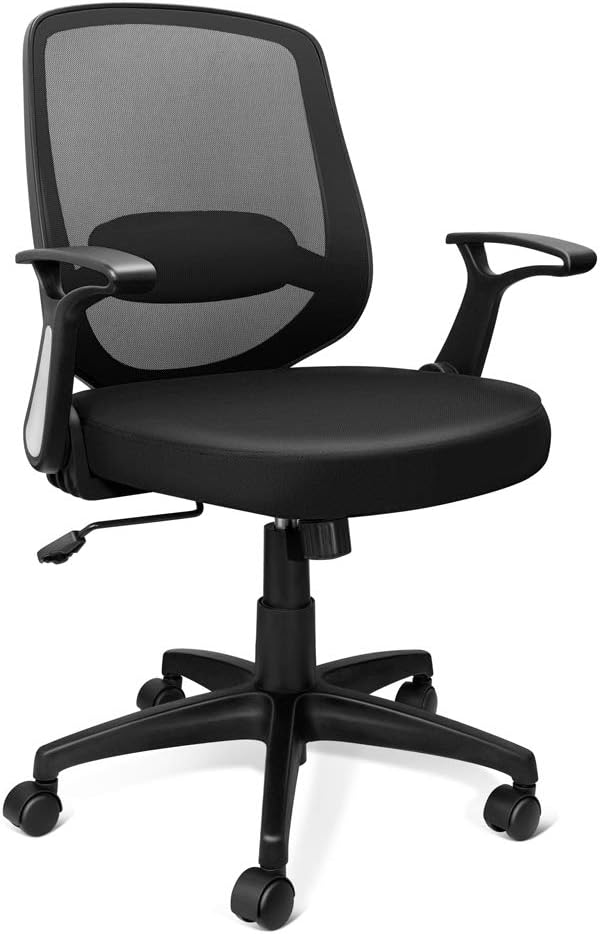 KOLLIEE Mid Back Mesh Office Chair Ergonomic Swivel Black Desk Office Chair Flip Up Armrests with Lumbar Support Adjustable Height Computer Task Chairs